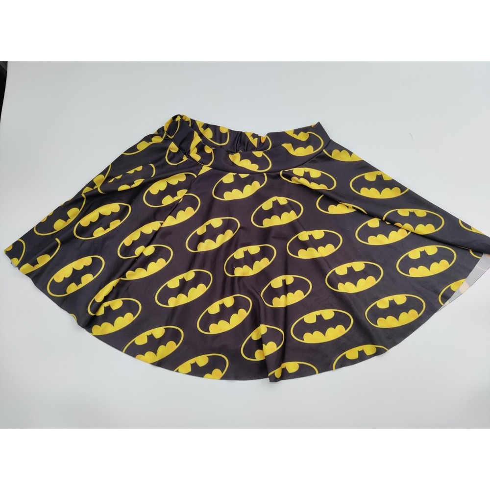 Womens Batman‎ Logo Skater Skirt Black Yellow Graphic Print Flare Mini